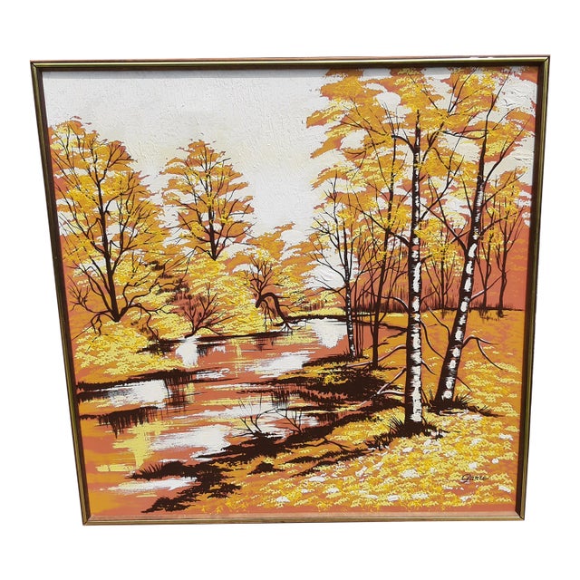 Mid Century Landscape Autumn Fall Trees MCM For Sale