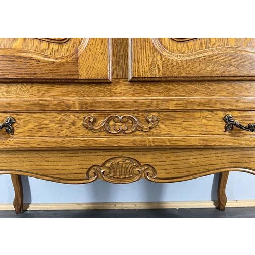 Vintage French Louis XVI Style Oak Cabinet with Carved Panels For Sale - Image 6 of 12