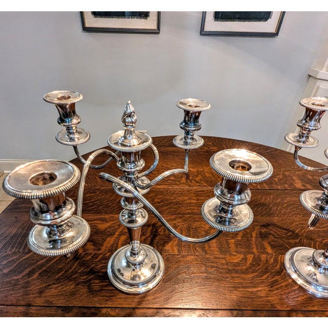 Early 20th Century Antique Barker Ellis Silver Plated Candelabra Pair 5 Arm Convertible Gadroon England For Sale - Image 5 of 15