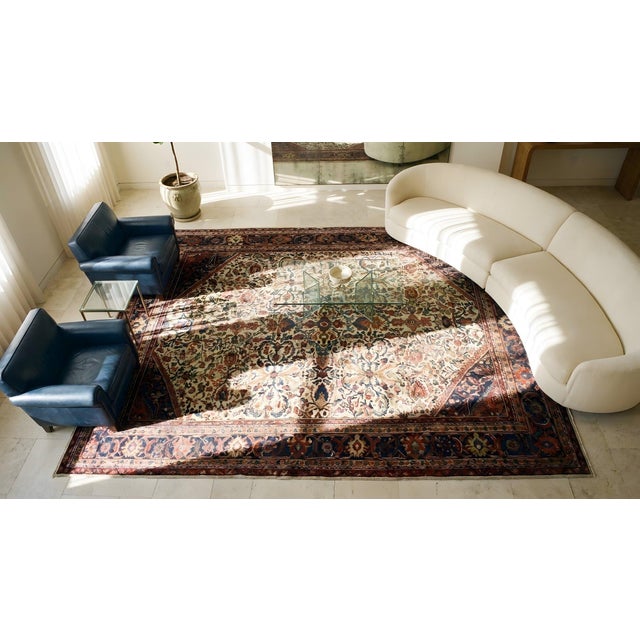 Stunning Ivory Open Field and Allover Design Sultanabad Style Antique Persian Rug For Sale - Image 15 of 15