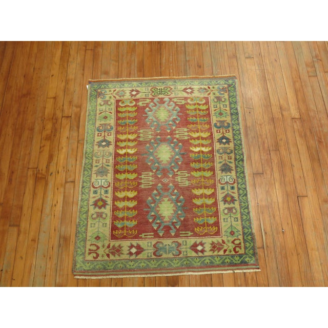 Mid 20th Century Scatter Size Turkish Rug - 3'2" x 4' For Sale - Image 4 of 5