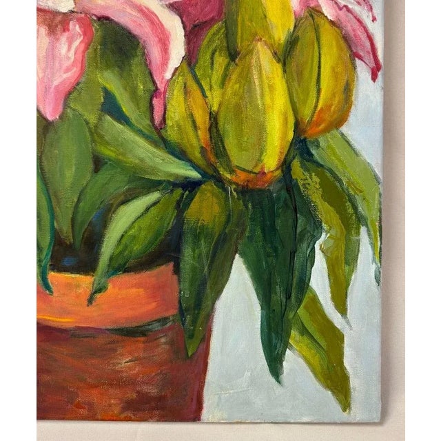 Square Impasto Floral Painting of Lilies For Sale - Image 16 of 18