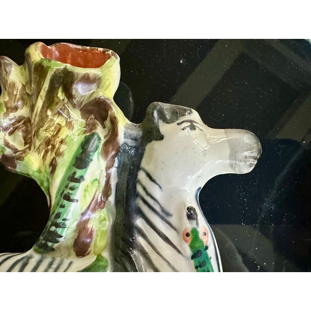 Ceramic Exotic Pair Antique English Stafffordshire Zebras With Serpentines, 19th Century, For Sale - Image 7 of 14