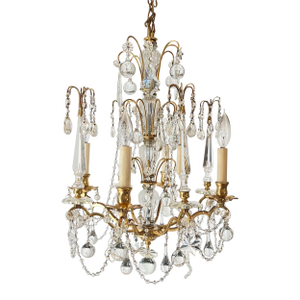 Vintage 8 Arm 4 Light Crystal and Brass Chandelier