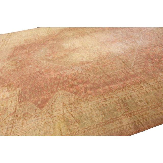 Tan Tan Antique Turkish Oushak Handmade Allover Designed Oversize Wool Rug For Sale - Image 8 of 13