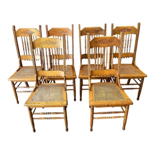 Early 1900s Antique American Pressed Back Dining Chairs - Set of 6 For Sale