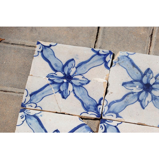 Ceramic Antique Set of Eleven 18th Century Portuguese Floral Trellis Tiles in Cobalt Blue & White For Sale - Image 7 of 12