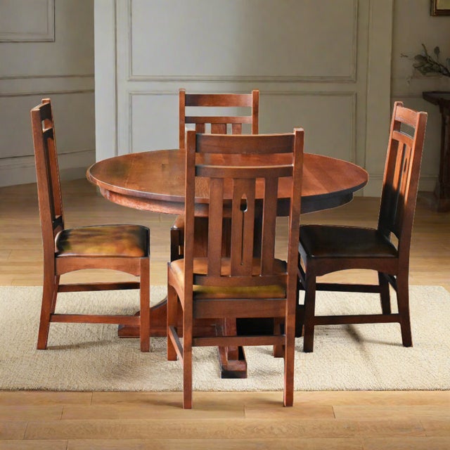 Brown Solid Oak Round Dining Table With 2 Leaves - Michael's Cherry For Sale - Image 8 of 9