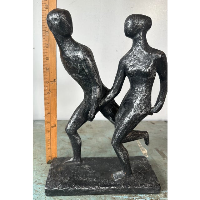 Black Vintage Brutalist Statue of Running Man & Woman Couple Holding Hands - by Austin Productions 1968 For Sale - Image 8 of 12