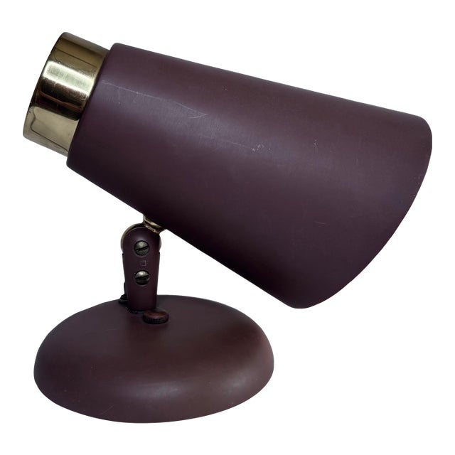 Vintage Mid Century Modern Atomic Cone Chocolate Brown Metal & Brass Finish Plug-in Desk Lamp For Sale