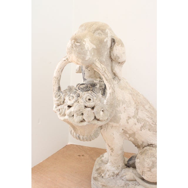 Carved Whimsical English Cast Dog With Basket Statue/Garden For Sale In Los Angeles - Image 6 of 7
