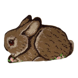 1980s Handcrafted Bunny Needlepoint Pillow For Sale