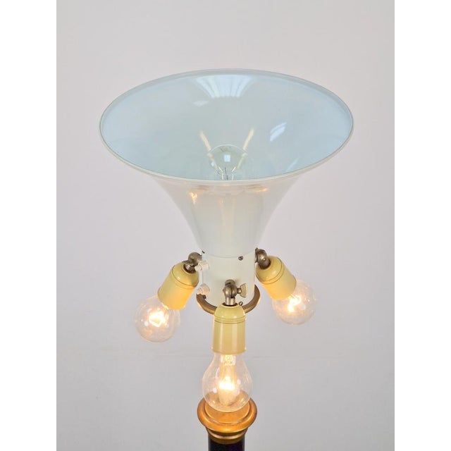 Metal Vintage Neoclassic Green Leather Floor Lamp, 1930s For Sale - Image 7 of 18