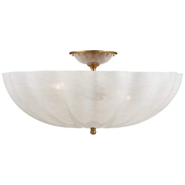 AERIN for Visual Comfort Signature Rosehill Large Semi-Flush Mount in Hand-Rubbed Antique Brass with White Strie Glass For Sale