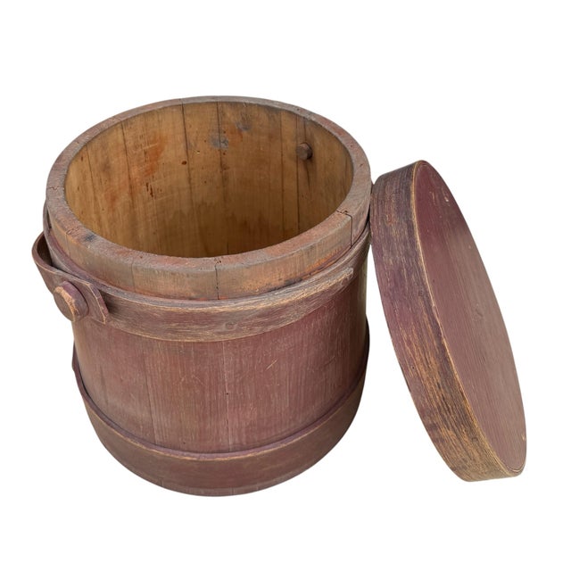 Antique American Country Rustic Red Firkin Bucket For Sale - Image 4 of 4