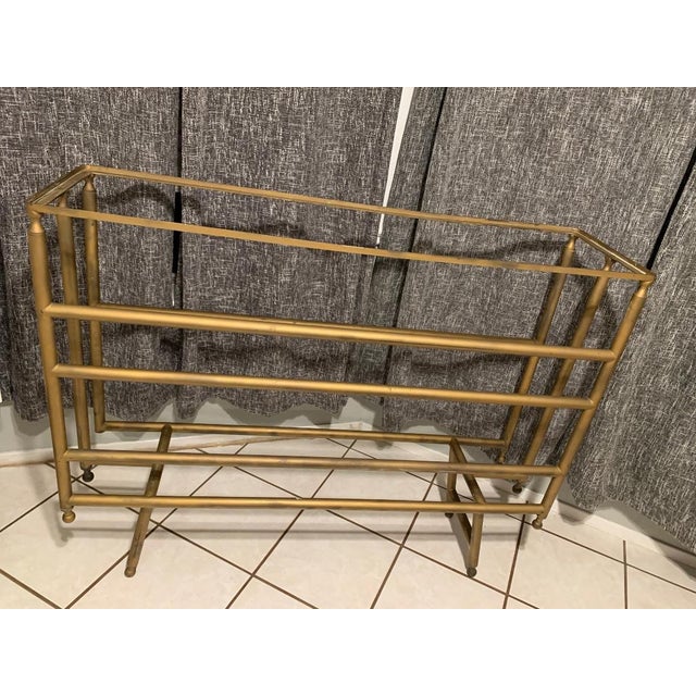 1960s Attributed to Mastercraft- Mid-Century Era Modern Console — Cubist-Inspired Brass & Glass For Sale - Image 4 of 9