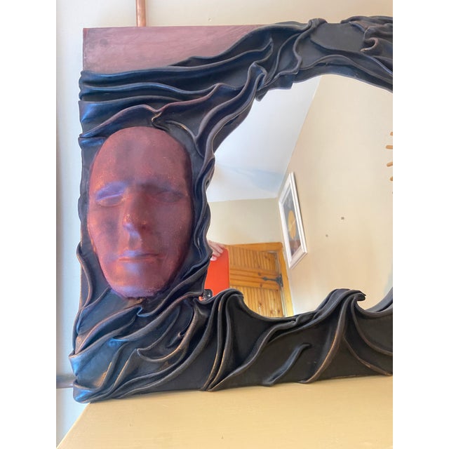 1970s Vintage French Surrealist Sculptural Leather Mirror With Twin Faces, 1970s–1980s For Sale - Image 5 of 9