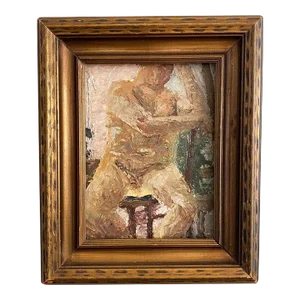Framed Nude Portrait Painting of a Man in Gilt Wood on Board Untitled