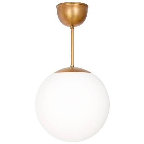 Metal Scandinavian Modern Brass & Opal Glass Glob Ceiling Lamp, Sweden For Sale - Image 7 of 7