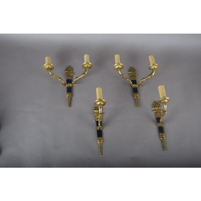 Vintage French Empire Style Torch Wall Sconces in Gilt Bronze, 1950s, Set of 4 For Sale - Image 17 of 18