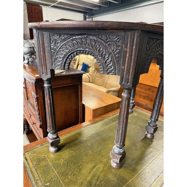 Wood Carved Oak Half Moon Side Table For Sale - Image 7 of 8