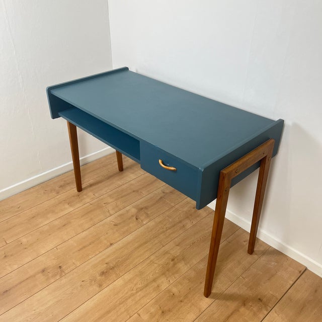 Vintage Desk in Petrol Blue, 1960s For Sale - Image 4 of 15