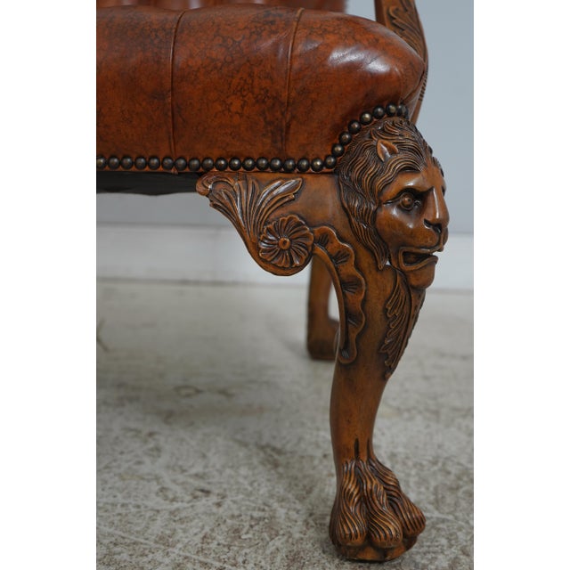 Animal Skin Georgian Tufted Leather Carved Arm Chair For Sale - Image 7 of 18