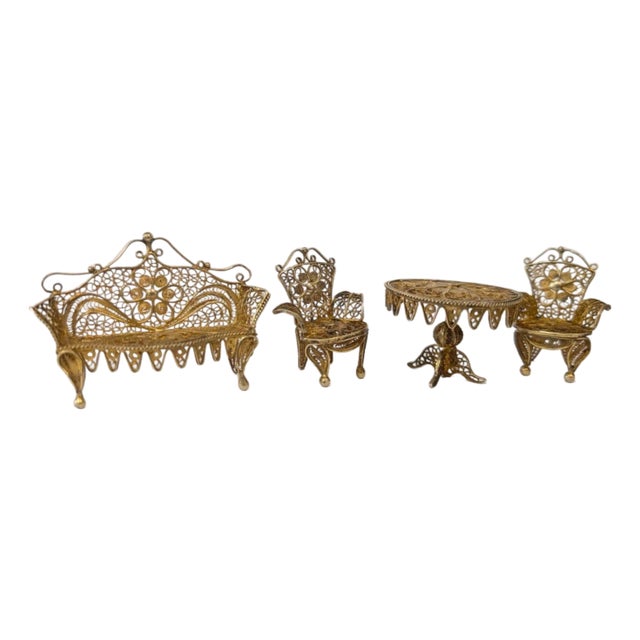 Early 20th Century Miniature Silver Filergra furniture - Set of 4 For Sale