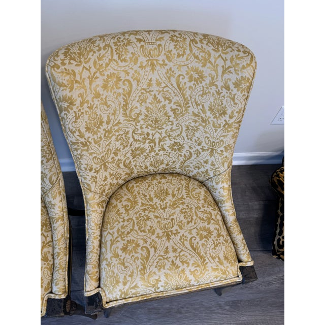 Textile 1980s Neoclassical Sabre Leg Side Chairs Upholstered in Yellow Fortuny Style Fabric - Set of 2 For Sale - Image 7 of 10