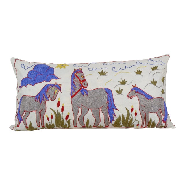 Suzani Horse Pictorial With Horse Design Pillow Case For Sale