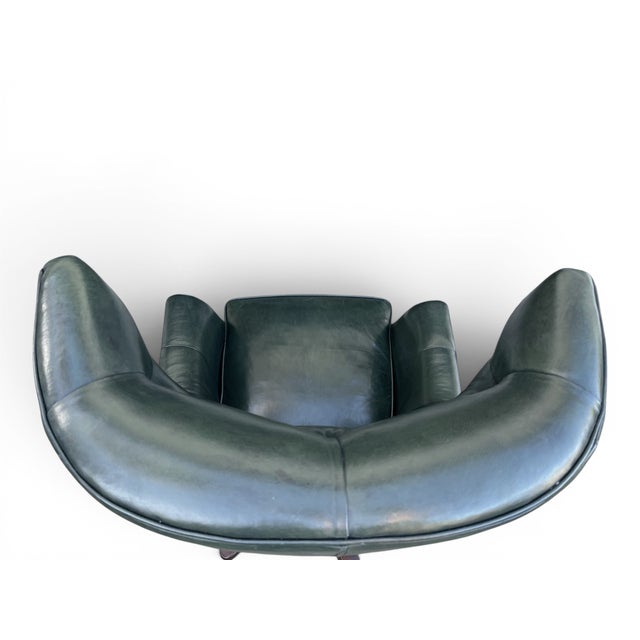 1960s English Traditional Distressed Green Leather Wingback Executive Swivel Chair For Sale - Image 12 of 12