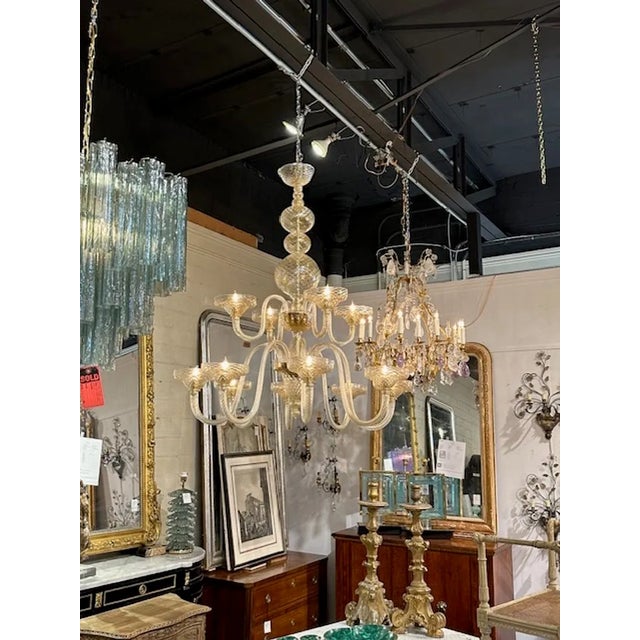 Large Scale Two-Tiered Gold Murano Glass Chandelier For Sale - Image 9 of 9