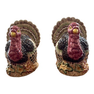 2000s Ceramic Turkey Candle Holders - a Pair For Sale