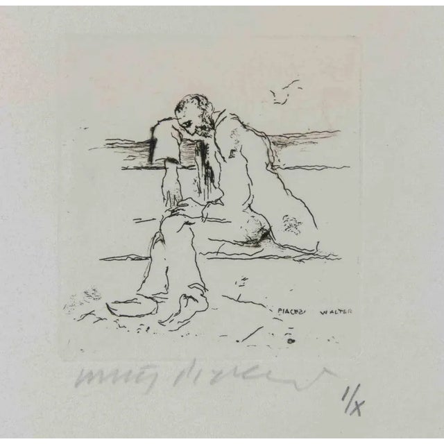 Walter Piacesi, The Poet, Etching, 1972 For Sale - Image 4 of 4