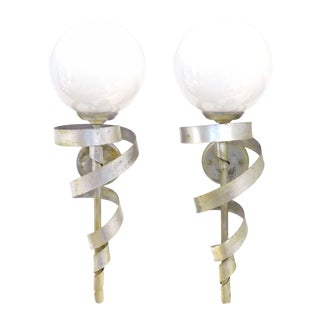 Silver-Leaf "Torch" Sconces - a Pair For Sale