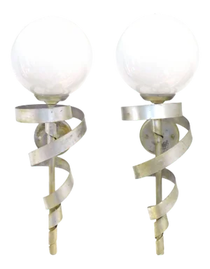 Silver-Leaf "Torch" Sconces - a Pair
