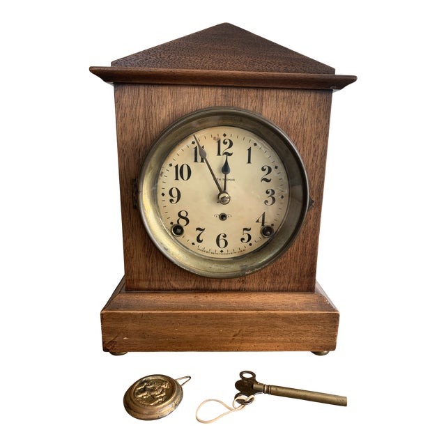 19151929 Seth Thomas 8 Day Key Wind Mantle Clock With Brass 89ad