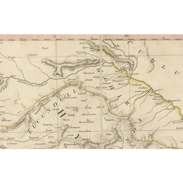 Large Decorative Colonial-Era Map of South India Peninsula of India, 1800 For Sale - Image 4 of 13