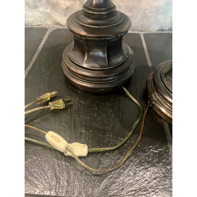Mid 20th Century Large Brass Table Lamps With Deep Patina - a Pair For Sale - Image 10 of 10