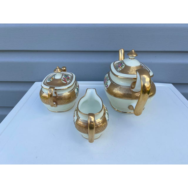 Early 20th Century 1900 Gold & Floral Cauldon for Tiffany Tea Set - Set of 3 For Sale - Image 5 of 10