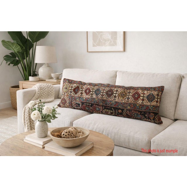 Antique Kurdish Navy Blue Sofa Rug Pillow Cushion Cover -16'' X 42'' For Sale - Image 11 of 11
