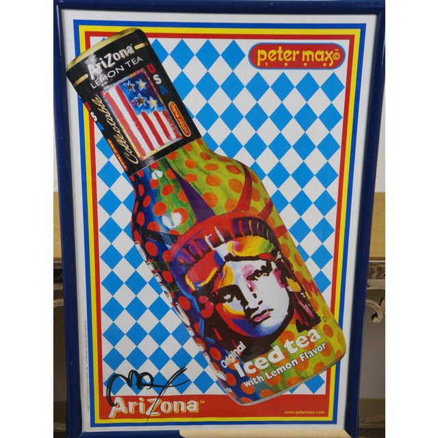 Peter Max 1998 Peter Max Arizona Iced Tea Liberty Bottle Poster Signed Rare Framed 38" For Sale - Image 4 of 12