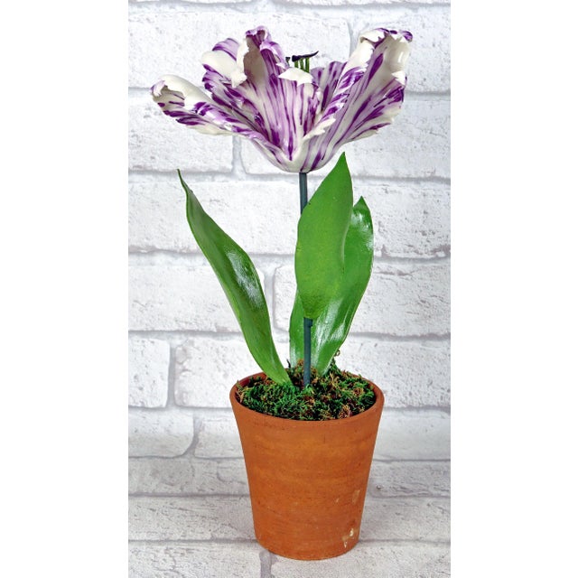 Realism White Parrot Tulip Flamed With Violet in Porcelain by Didier Gardillou For Sale - Image 3 of 7