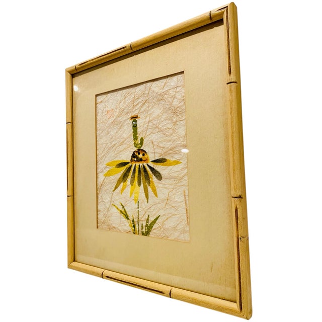 1960s Mid Century Modern Yellow Daisy & Worm Signed Japanese Potato Print For Sale In Dallas - Image 6 of 9