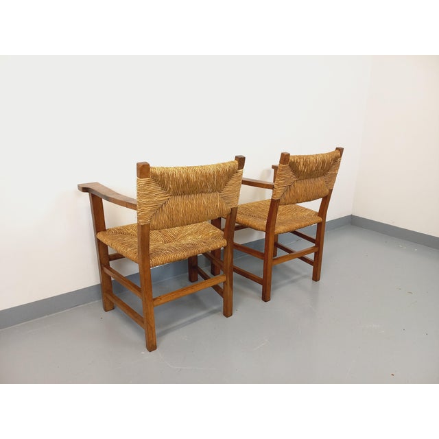 Tan Brutalist Armchairs in Oak and Straw, 1960s, Set of 2 For Sale - Image 8 of 18