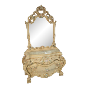 Late 20th Century Italian Silik Rococo Revival Hand Painted Bombe Dresser With Mirror