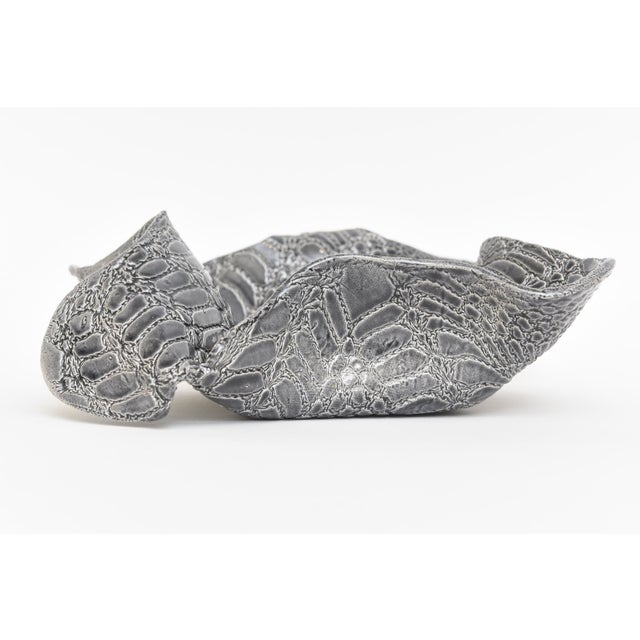 Vintage Biomorphic Snakeskin Embossed Ceramic Bowl, Gray, Charcoal, White For Sale In Miami - Image 6 of 11