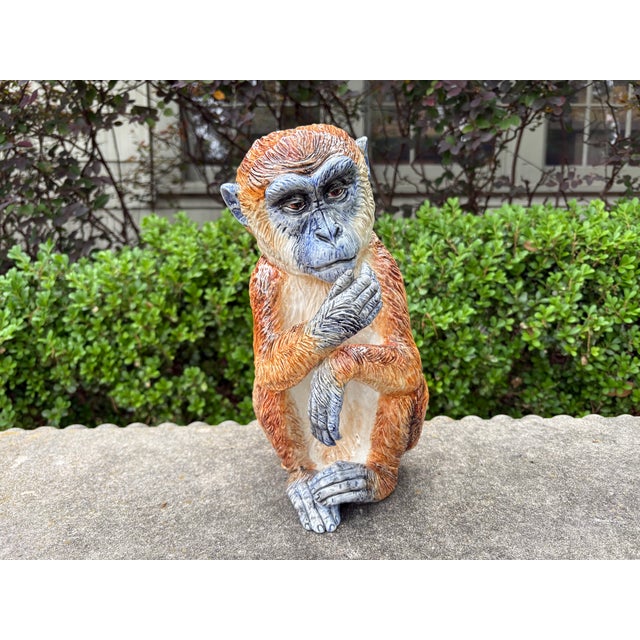 Italian Glazed Ceramic Monkey Stamped Ronzan. Offered is a beautifully detailed Hollywood Regency style hand decorated...