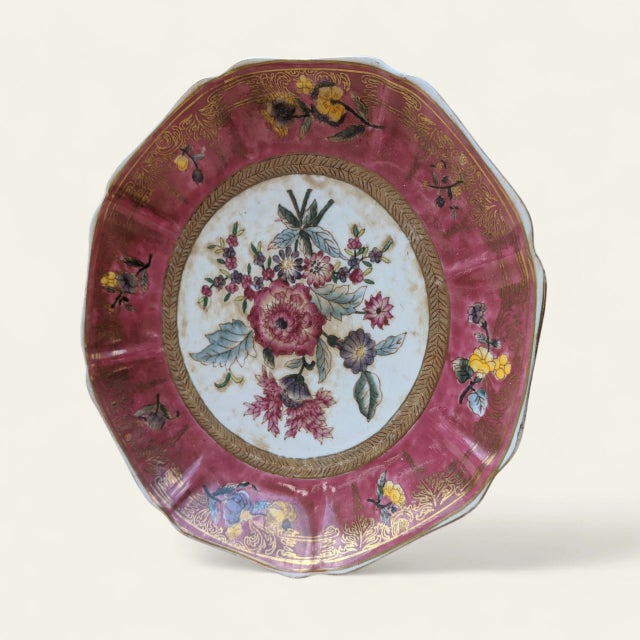 Mid 20th Century Vintage Chinoiserie Botanical Flower Ceramic Porcelain Plates- A Pair For Sale - Image 5 of 10