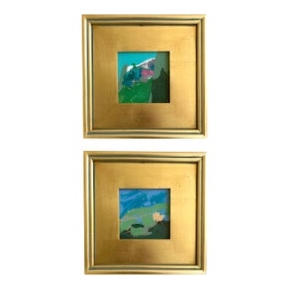 "Blue Sky" Pair of Framed Mini Paintings by Jessalin Beutler For Sale
